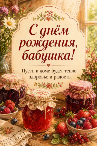 Три банки домашнего варенья с ягодами клубники, черники и малины на столе