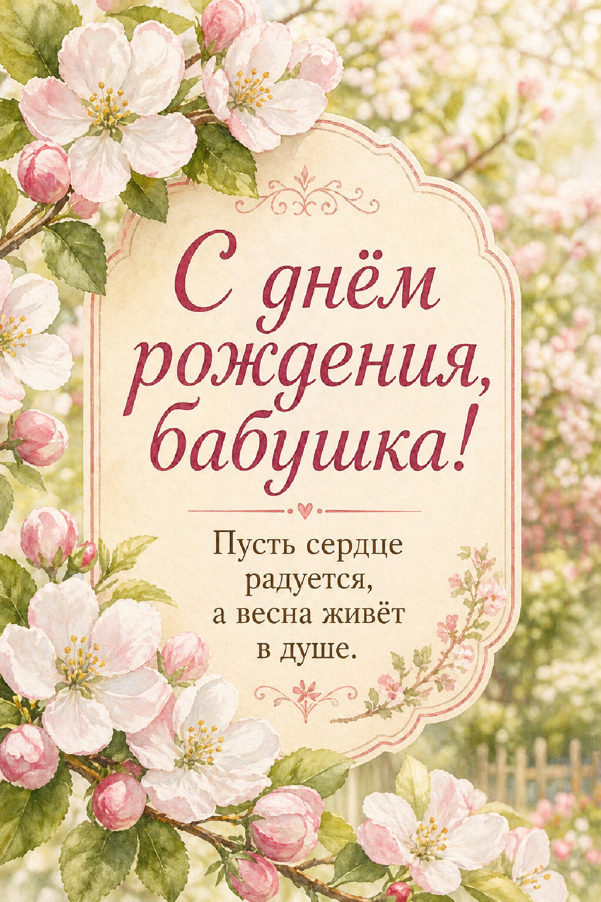 Ветки яблони с розово-белыми цветами на фоне весеннего сада