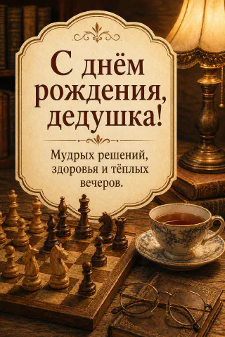 Шахматная доска с фигурами, чашка чая и настольная лампа на деревянном столе
