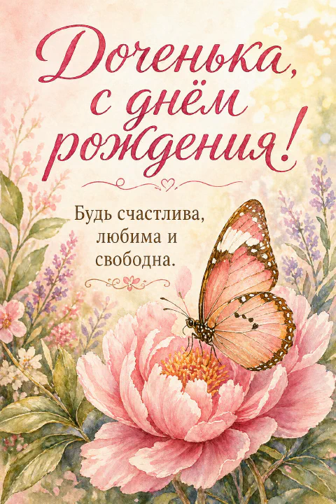 Акварельная бабочка сидит на розовом пионе среди цветущих трав