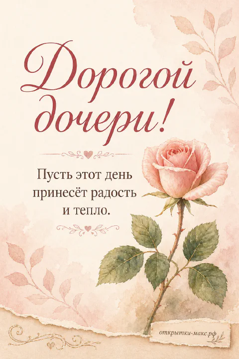 Акварельная персиковая роза с зелёными листьями на кремовом фоне