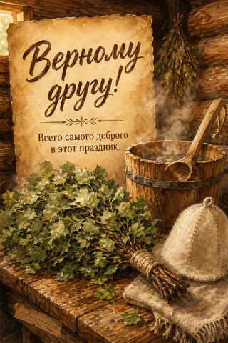 Берёзовый веник, деревянный ушат с ковшом и войлочная шапка в парной