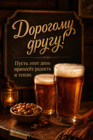 Два бокала тёмного пива с орешками и керосиновый фонарь в тёмном пабе