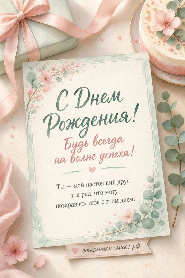Белый торт с лавандовой свечой, подарок с фиолетовым бантом и букет белых цветов на светлом фоне — вариант 2