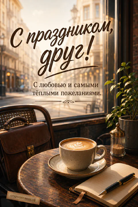 Чашка капучино с латте-артом и блокнот с ручкой на столике в кафе с видом на город