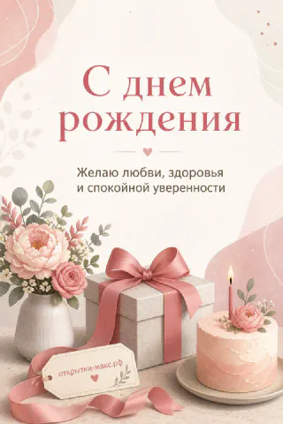 Пионы в вазе, подарочная коробка с розовой лентой и маленький торт