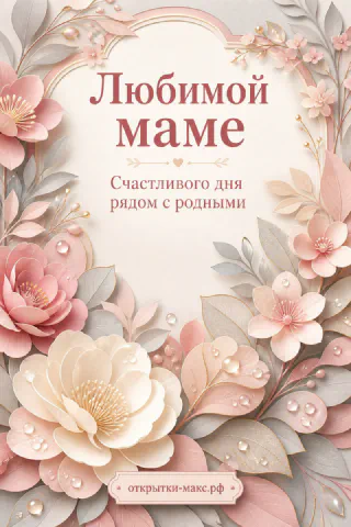 Открытка «Любимой маме» с рамкой из объёмных бумажных цветов в розовых и кремовых тонах