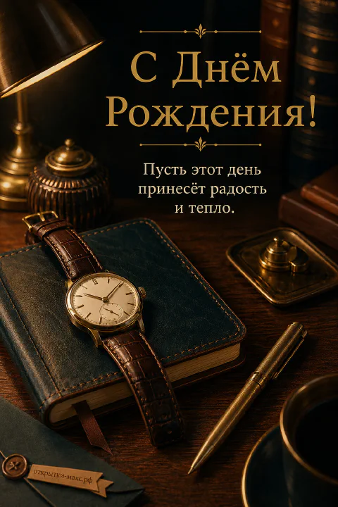 Золотые наручные часы на кожаном синем ежедневнике с перьевой ручкой