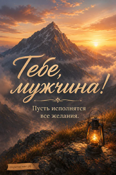 Заснеженная горная вершина в облаках на огненном закате и керосиновый фонарь