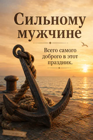 Большой ржавый якорь с верёвкой на каменном причале у моря на закате