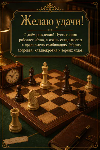 Шахматная доска с деревянными фигурами, настольные часы и настольная лампа