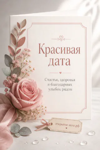 Поздравительная карточка «Красивая дата» с розой и атласной лентой