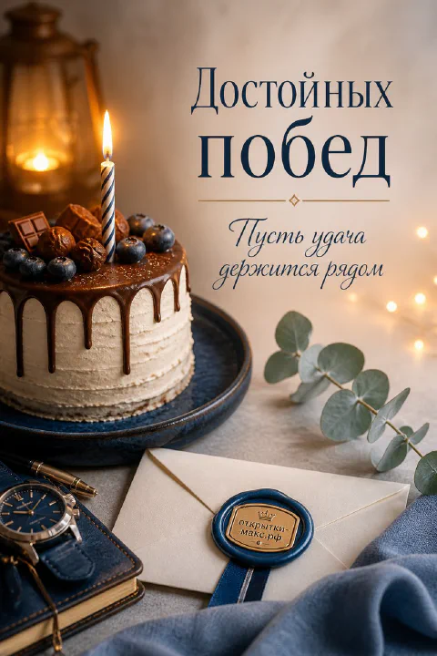 Шоколадный торт с ягодами, масляный фонарь, часы и конверт с сургучом