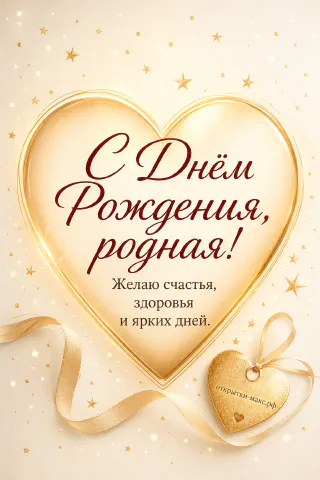 Большое золотое сердце с блеском, атласная лента и маленькое золотое сердечко-брелок на кремовом фоне со звёздами