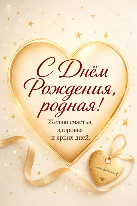 Большое золотое сердце с блеском, атласная лента и маленькое золотое сердечко-брелок на кремовом фоне со звёздами