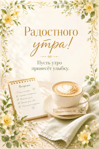 Чашка капучино и открытый блокнот с галочками планов среди жёлтых цветов на светлом фоне