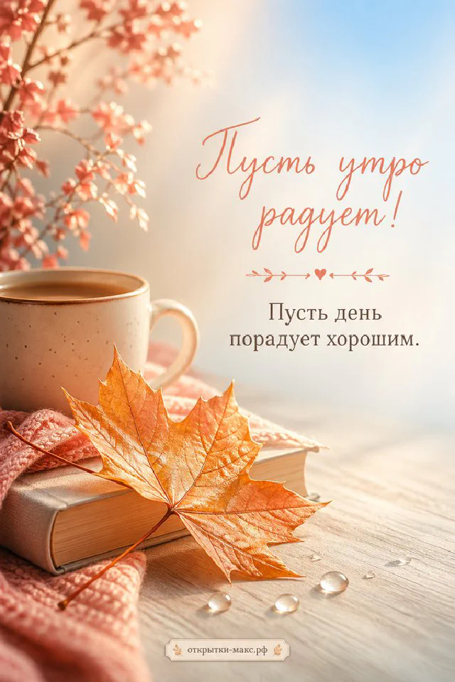 Бумажная бирка с пожеланием «Пусть утро радует», белые анемоны и голубые незабудки в стеклянной вазе у окна — вариант 3