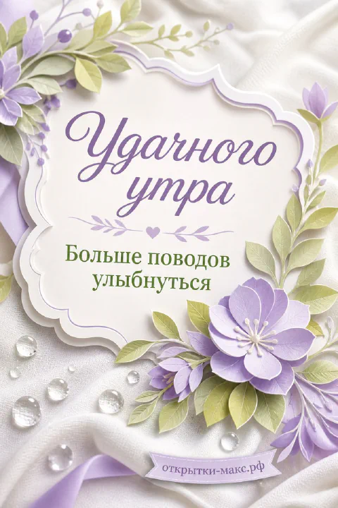 Сиреневые бумажные цветы с зелёными листьями и каплями воды на белой ткани