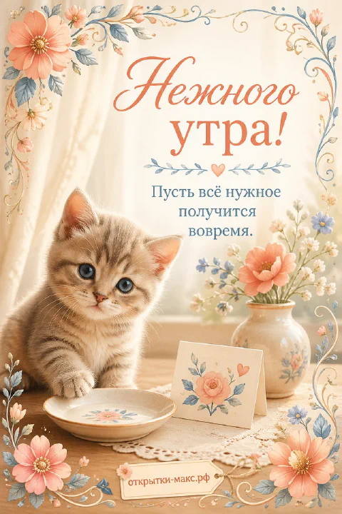 Открытая открытка с добрыми словами, чашка чая и солнечная дорожка