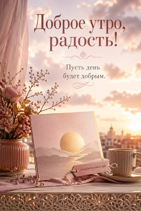 Аккуратная открытка на столе рядом с чашкой кофе и цветком