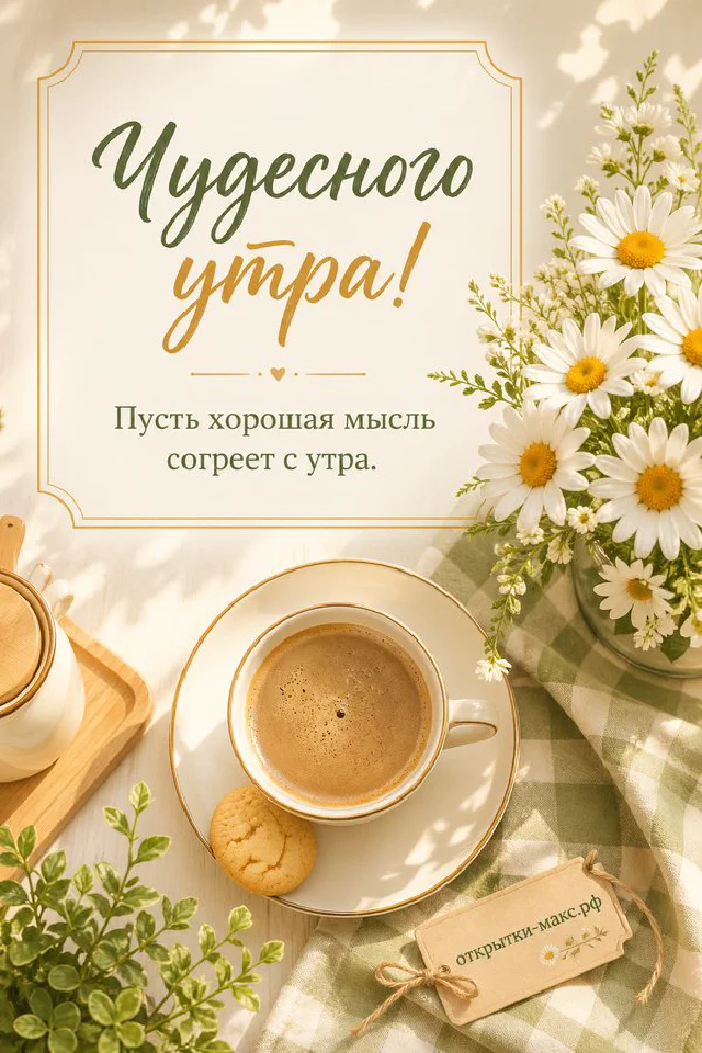 Открытка с золотой каллиграфией в конверте среди оливковых веток на фоне рассветного облачного неба — вариант 2