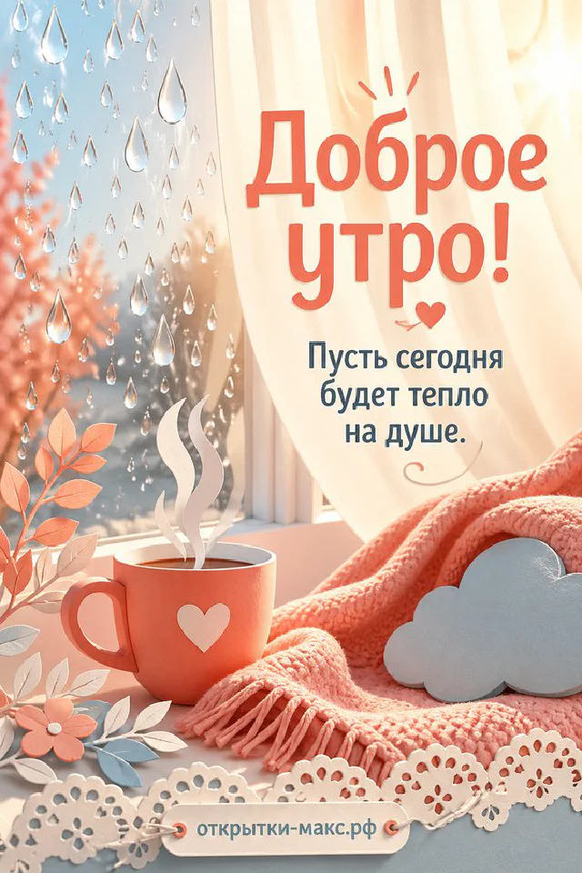 Акварельная открытка «Доброе утро» со стопкой блинов, малиной, черникой и букетиком в кувшине — вариант 5