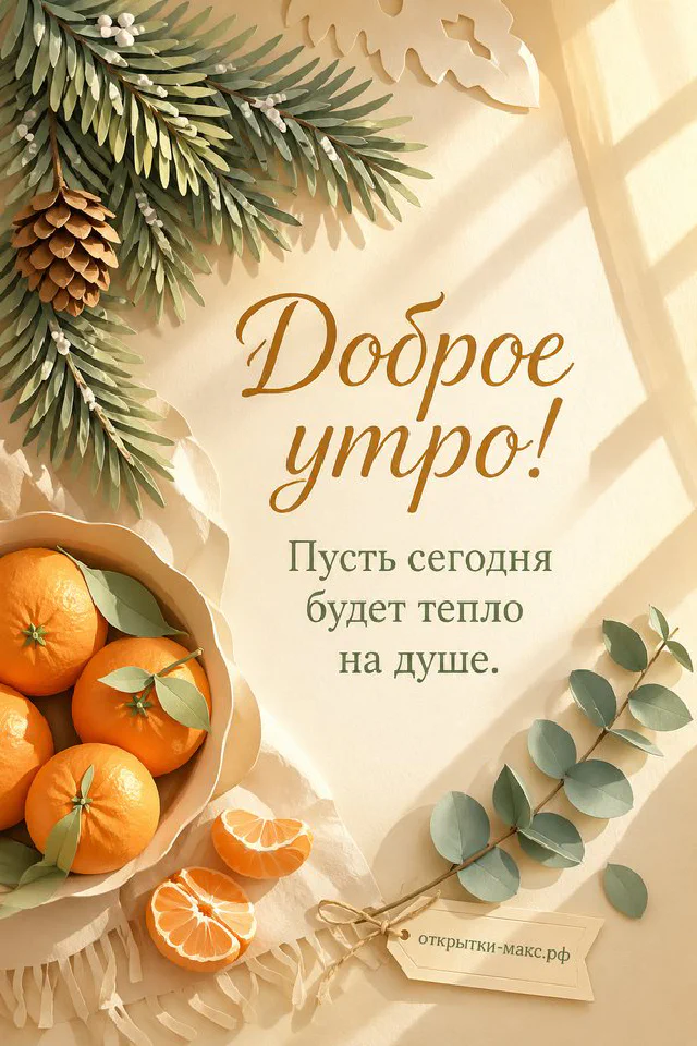 Акварельная открытка «Доброе утро» со стопкой блинов, малиной, черникой и букетиком в кувшине — вариант 8