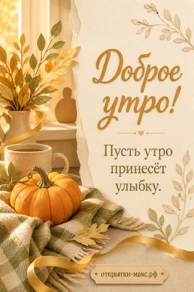 Белая чашка чая, ветка белой сирени и записочка с голубой лентой — открытка Доброе утро — вариант 6