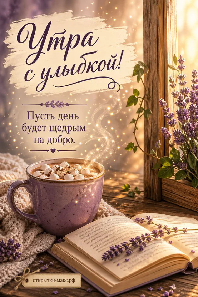 Оранжевая чашка какао в горошек с молочной пенкой в виде улыбающейся мордашки, рядом бумажное солнце и облака на голубом фоне — вариант 4
