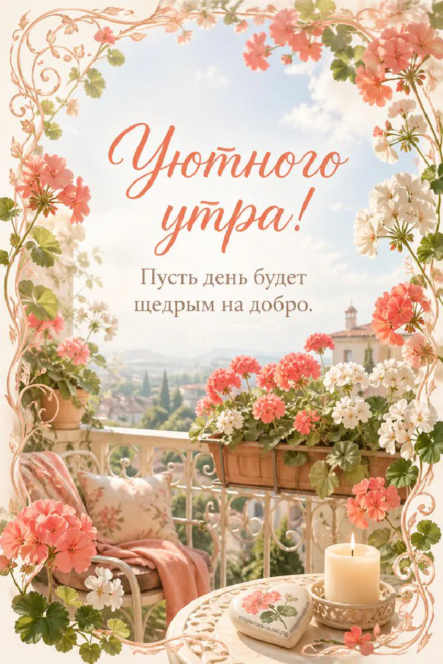 Розовый эмалированный чайник, кружка с чаем и печенье на деревянной стойке у заснеженного окна с домиком вдалеке — вариант 4