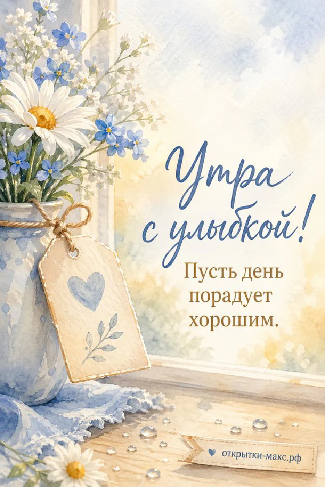 Чашка кофе в голубой вязаной грелке, красная роза в каплях росы и бумажное сердечко-бирка на белом столе — вариант 2
