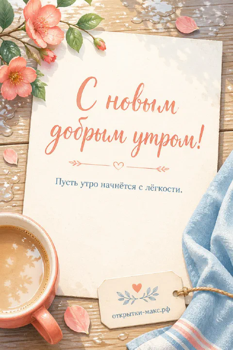 Розовая кружка кофе с молоком на деревянном столе с лепестками розовых цветов и белым полотенцем