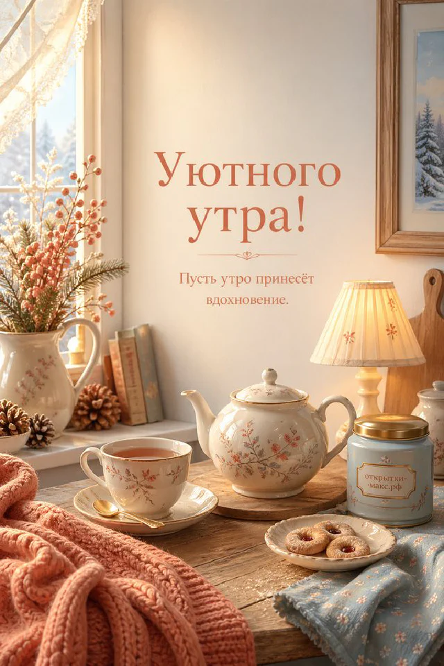 Бумажная открытка с букетом лаванды, миска свежей клубники и круглое печенье на лавандовом подносе — вариант 3