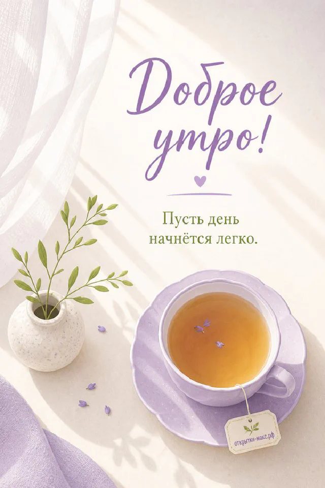 Два мандарина и заснеженные еловые ветки с эвкалиптом на голубовато-белом акварельном фоне с надписью Доброе утро — вариант 2