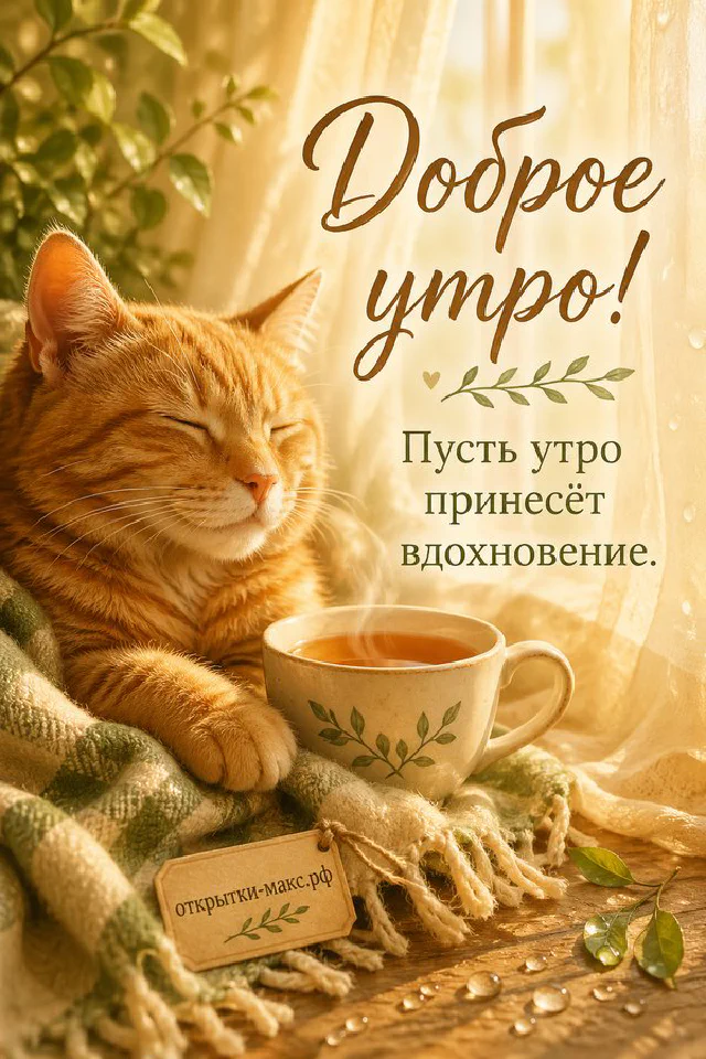 Букет жёлтой мимозы в вазе на подоконнике, лавандовый орнамент по краям, вид на цветущий весенний сад — вариант 2
