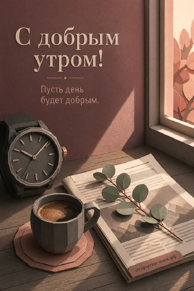 Песочное печенье на голубой тарелке в окружении белых и голубых цветов, надпись «С добрым утром!» — вариант 6