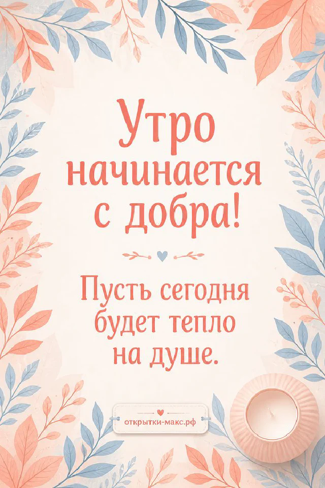 Белая свеча с льняной перевязью на ткани, рядом белые цветы и листья в голубой акварельной рамке — вариант 2