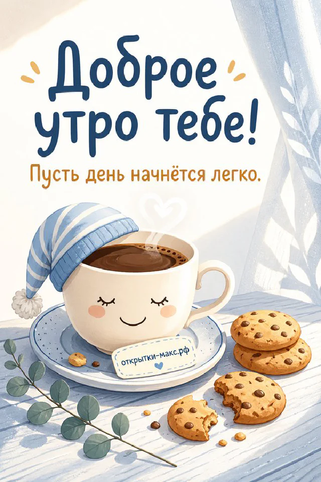 Открытка «Доброе утро тебе» с чашкой чая с лимоном, веточками лаванды и свечой в лавандовой рамке — вариант 5