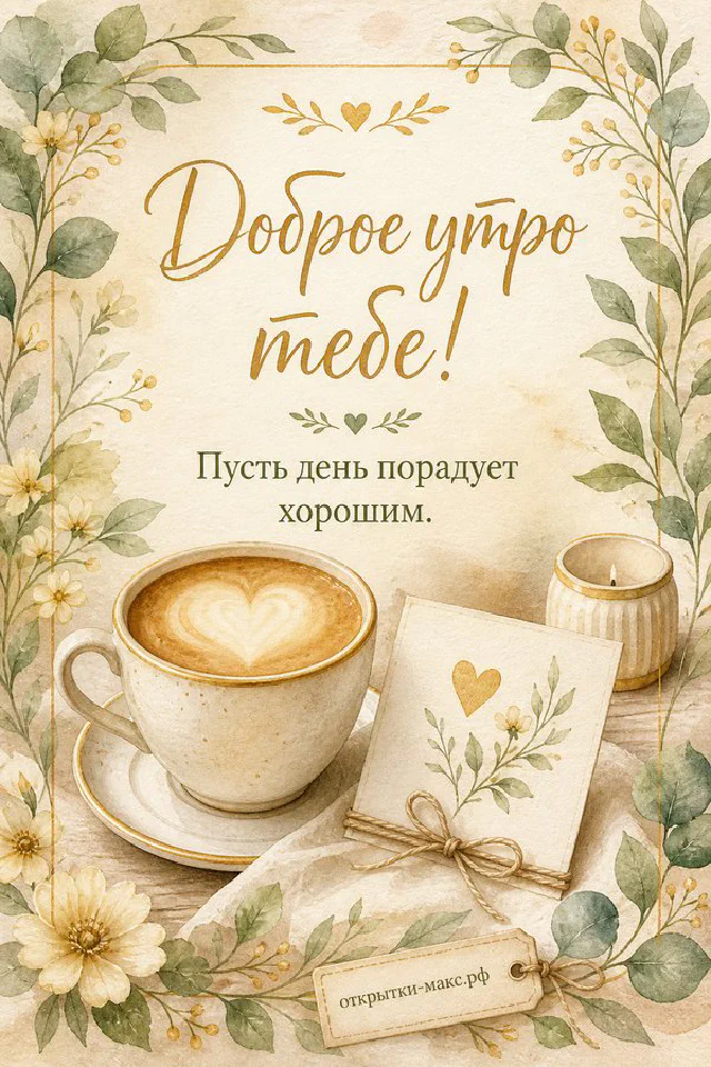 Розовые тапочки с сердцами и чашка чая у кровати с подушками и открыткой-сердечком — вариант 5