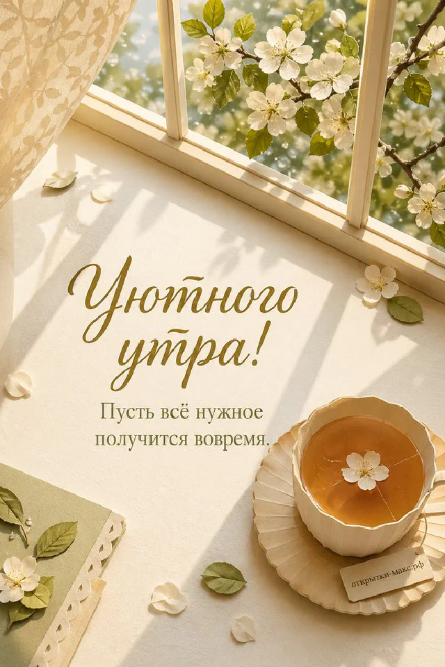 Чашка кофе на блюдце, флакон духов, зеркало и розовый пион на туалетном столике в пудровой палитре — вариант 2