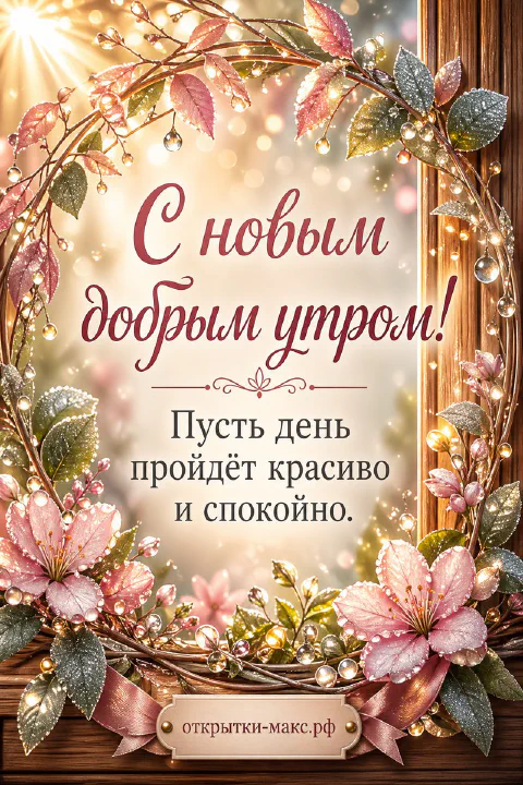 Венок из нежных розовых цветов и листьев с каплями росы на тёмном деревянном фоне с блеском