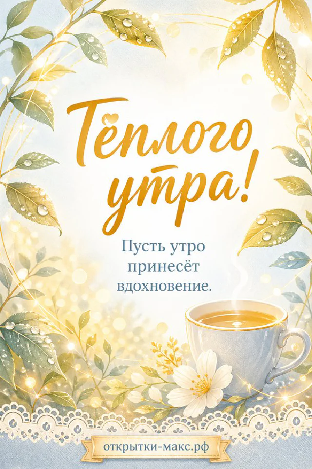 Белый деревянный поднос на постели — чашка чая, круассан, миска с малиной и черникой, букет белых цветов в вазочке у солнечного окна — вариант 4