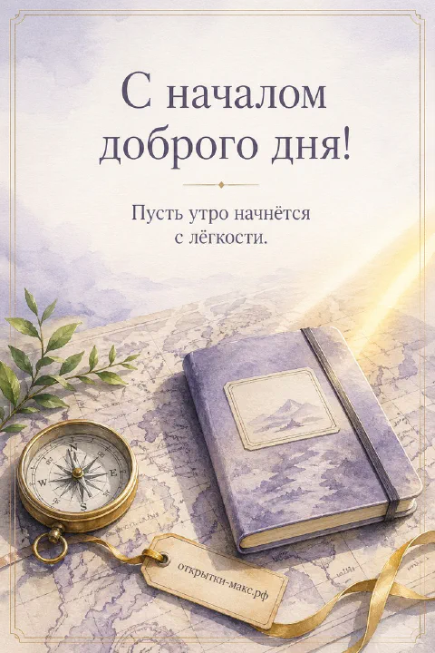 Синий ежедневник и бронзовый компас на старинной карте с зелёными ветками и золотой лентой