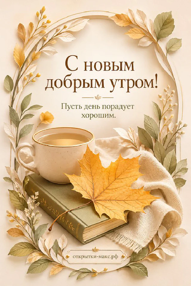 Чашка чёрного кофе, алая роза в стеклянной вазе и деревянное сердечко на бирке у окна с надписью «С новым добрым утром» — вариант 2