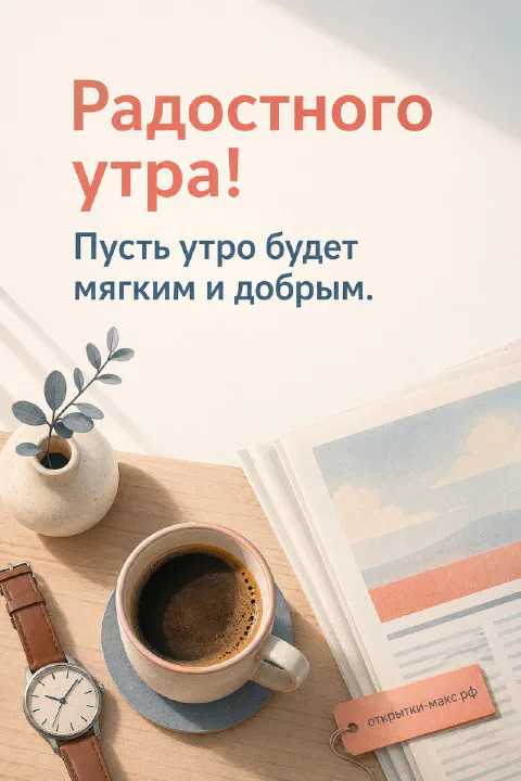 Белая чашка чёрного кофе, наручные часы и сложенная газета на светлом деревянном столе