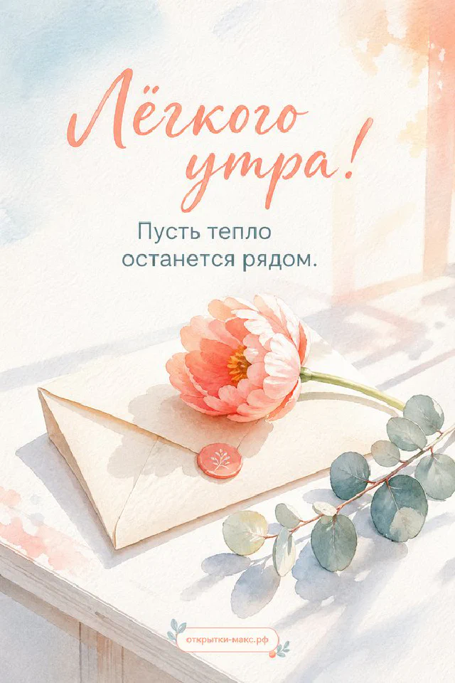 Деревянный поднос с кружкой кофе, круассаном, миской с малиной и черникой, белый конверт с сердечком и букетик ромашек — вариант 4