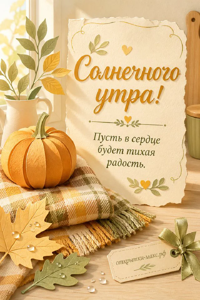 Кремовые и персиковые розы на клетчатой ткани у окна в акварельной технике с надписью «Солнечного утра» — вариант 4
