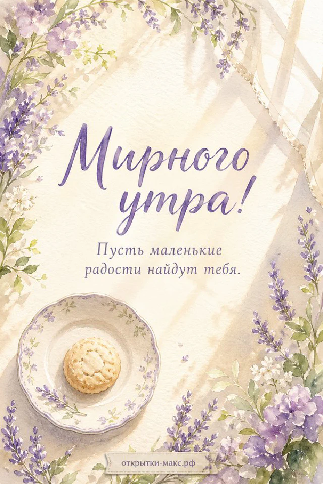 Белая чашка чая, рядом раскрытый светло-сиреневый конверт с веткой лаванды и подвешенной биркой, сухие веточки лаванды — вариант 2