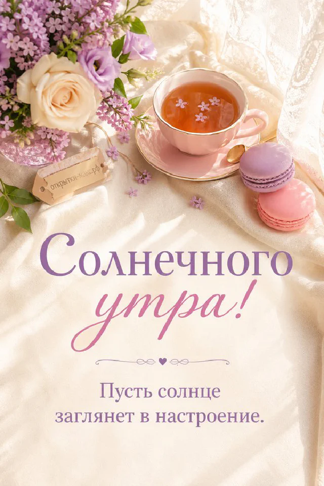 Корзина с лавандой и плед на кресле у окна, сиреневый конверт с запиской на тёплом фоне — вариант 3