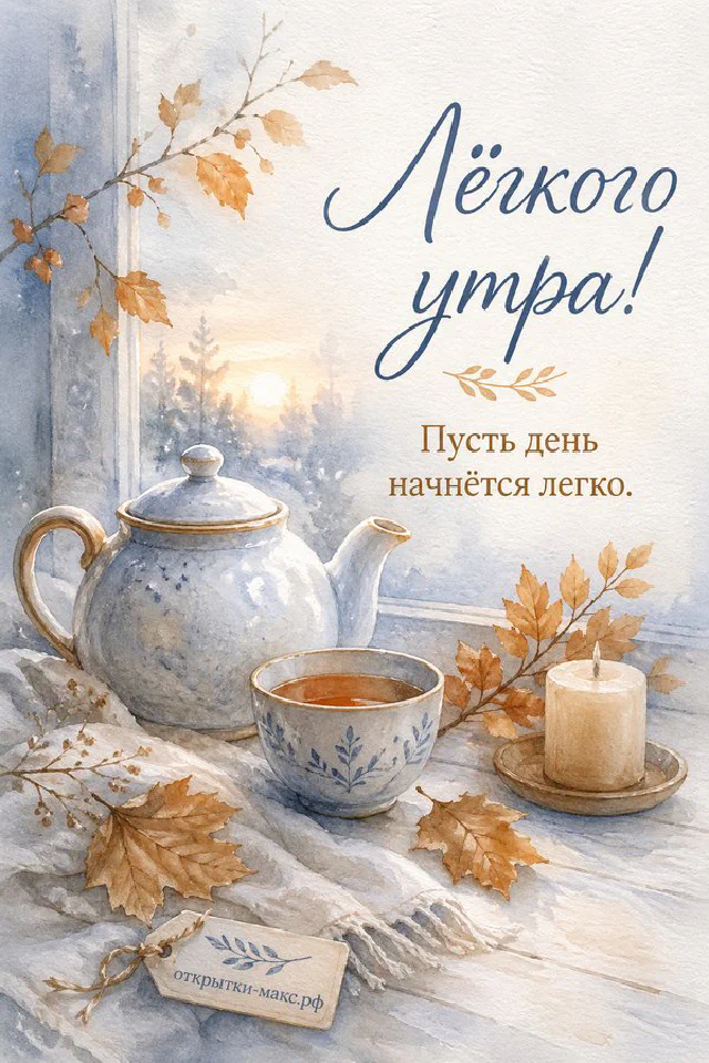 Розовый чайник с растительной росписью среди кленовых листьев у окна — вариант 8